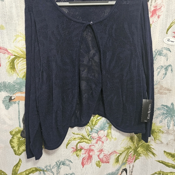 Kim Rogers curvy cardigan navy blue crocheted look NWT 1X - Picture 12 of 12